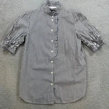 See By Chloe Women's 38 Blue White Stripe Ruffle Collar Sleeve Button Up Shirt