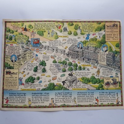 Hyde Park Corner Apsley Map J.P. Sayer London Faltpapier British 1948 Vintage