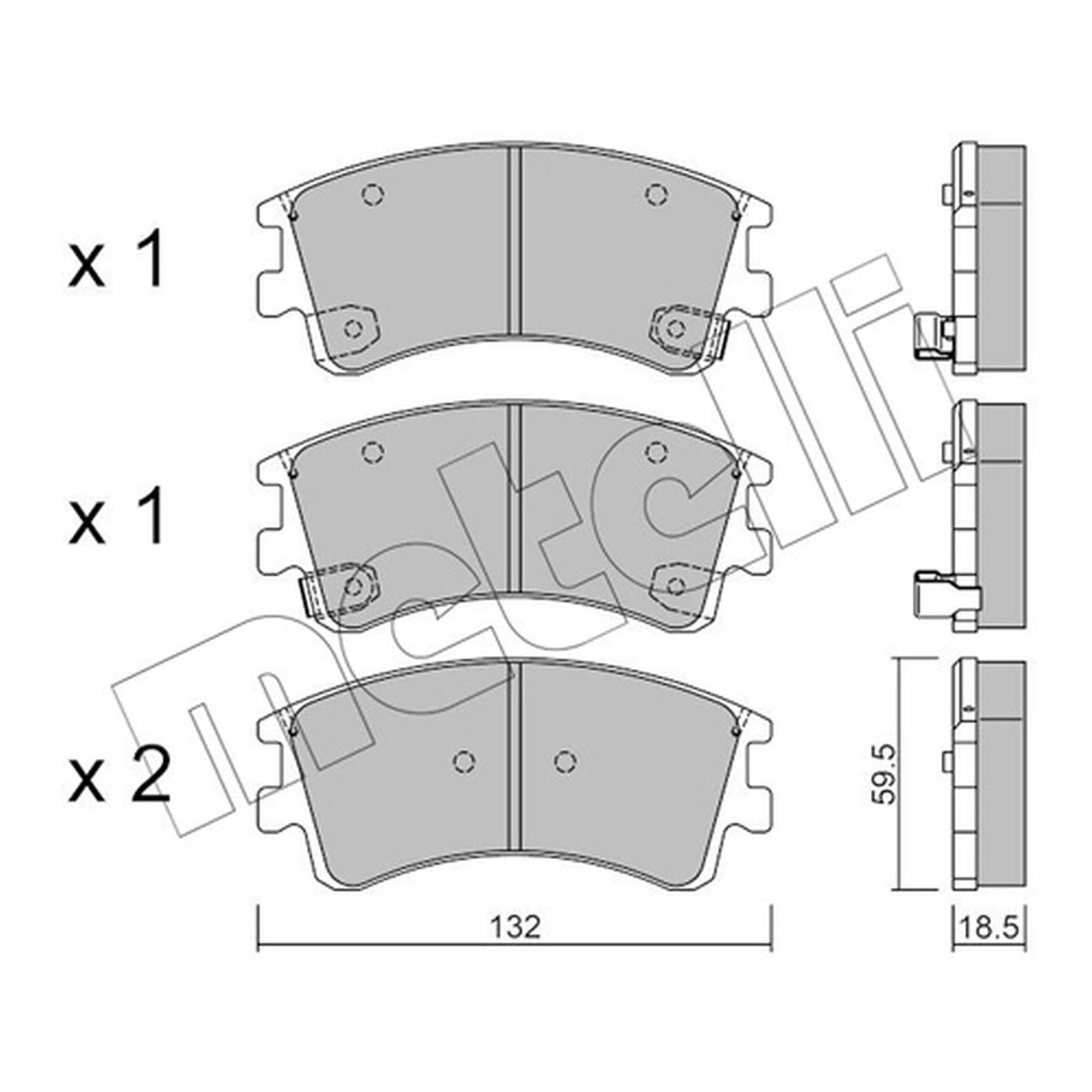 1x ORIGINAL® Metelli 22-0476-0 Bremsbelagsatz, Scheibenbremse Vorne, inkl.