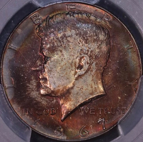 1967 Kennedy Half Dollar PCGS MS65, Toned, FREE SHIPPING