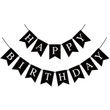 Black Happy Birthday Banner Sign for Backdrop Black Birthday Decorations