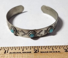 Vintage Navajo Turquoise  Sterling Open Cuff Bracelet Fred Harvey Era Arrow Bird