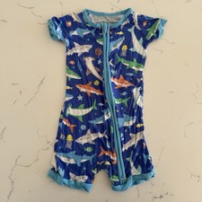 Little Sleepies Baby Bamboo Pajamas Size 12-18 Month Blue Sharks Shorts