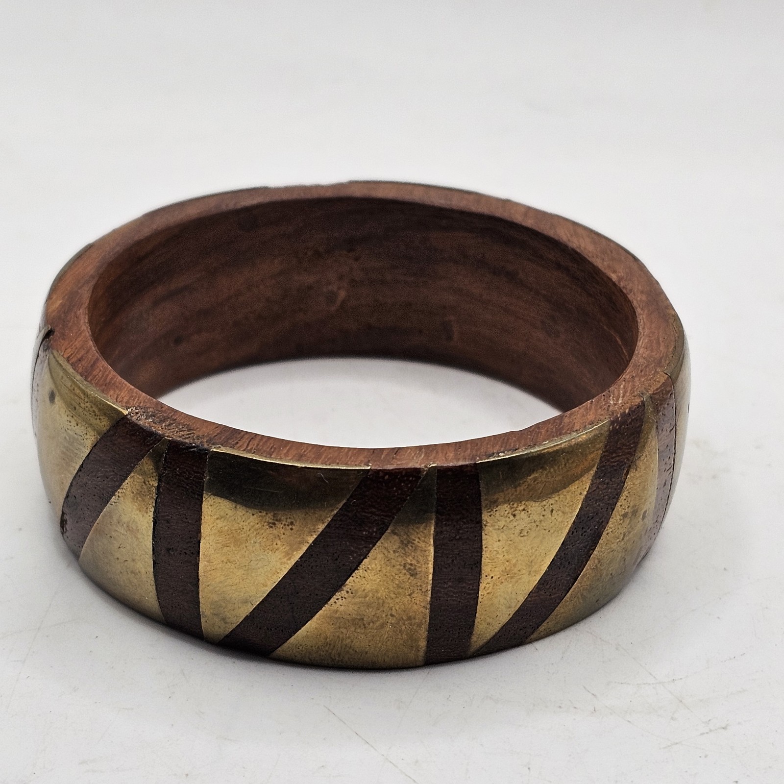 Wood And Gold Brass Tone Bracelet Bangle Estate Find