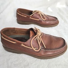Frye-ROCKPORT Colab Mens Boat Shoes Size 9W Leather Brown Rawhide Ties Nautical