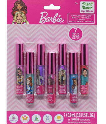Barbie 7-Piece Lip Gloss Set for Girls   Kids Makeup Gift and Party Favor