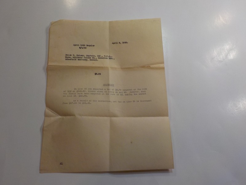 Military Document 1930 Major Halsey Military Police Co. Hawaiian Division Hawaii