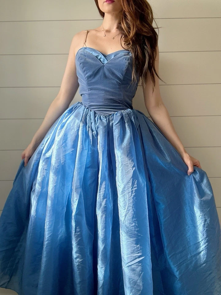 Vestido de graduación vintage años 50 terciopelo periwinkle té cupcake LEER POR FAVOR Foto 3 de 4
