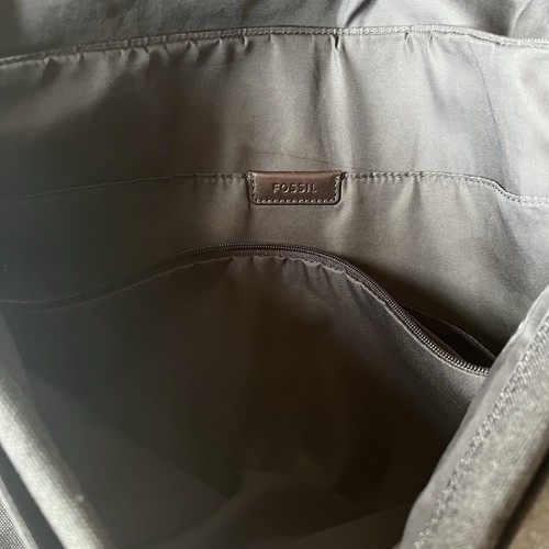 Fossil Messenger Bag Mens Gray Brown Canvas Leather Laptop Magnetic Lock - Picture 7 of 7
