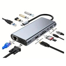 USB C Laptop Docking Station 11 in 1 Type-C Hub with HDMI,Ethernet,4 USB,VGA,...