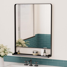 24 X 32 Inch Black Bathroom Mirror with Shelf, Metal Matte Black Bathroom Vanity