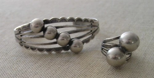 Vintage Navajo MidCent Raindrop Native American Sterling Silver Bracelet & Ring