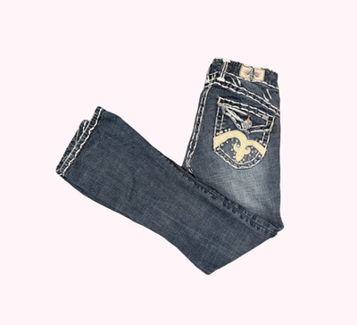 Laguna Beach Jeans Womens 26 Y2K Flare Bootcut Rhinestone Embroidered USA Denim