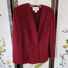 Jones New York Womens 2pc Skirt Suit Burgundy Silk Shawl Lapel 1-Button 6