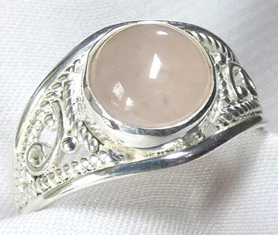 💗Ring Rosenquarz 925 Silber Gr 17,5 (55) runder  Cabochon - romantisches UNIKAT - Bild 1 von 4
