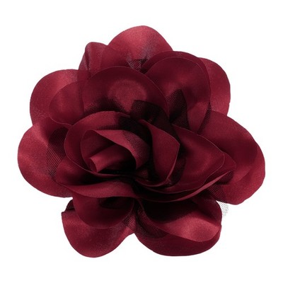 Rose Flower Brooch 4.3 Inch Handmade Satin Fabric Lapel Pins Wine Red