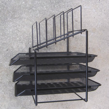 File sorter-vertical metal black mesh desk organizer with 3 sliding letter trays