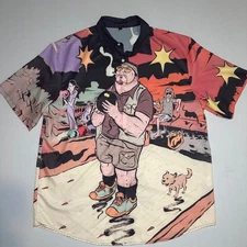 The Big Lebowski Bowling Shirt XL Graphic Art Print Short Sleeve Button Up Mens