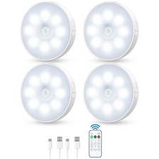 YLXS Motion Sensor Puck Light with Remote, Wireless 4 Pack, Cool White