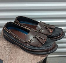 Men's Nautical Black & Brown Slip On Loafers Tassel Kiltie Leather Chaps Sz 8M