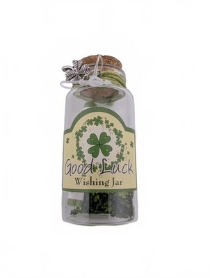 Good Luck Wishing Jar Clover Charm Gift St Patricks Day Novelty Shamrocks Lucky