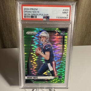 Drake Maye 2024 Panini 329 Prizm Neon Green Pulsar  PSA Mint 9 RC Patriots