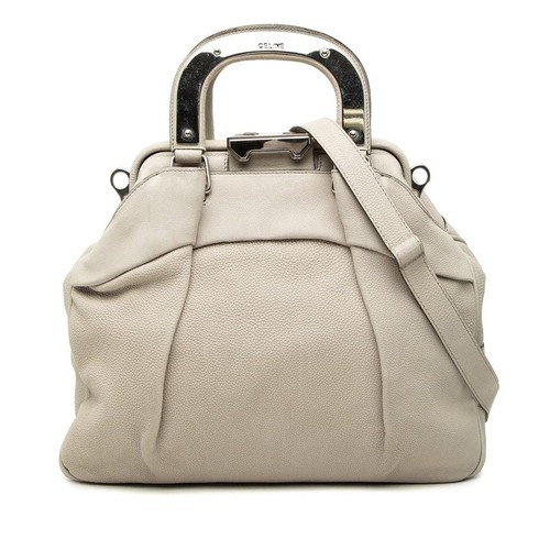 Celine Leather 2Way Bag Women Beige One Size