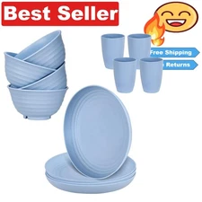 Sustainable 12-Piece Wheat Straw Dinnerware Set - Perfect for College & Home Use