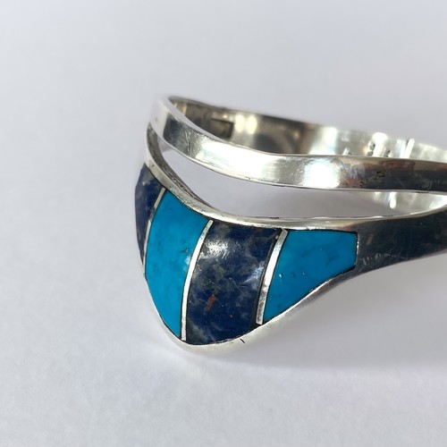 Pulsera Vintage Taxco México De Plata 925, Turquesa Y Lápiz Lazuli - Años 1970 - Imagen 7 de 15