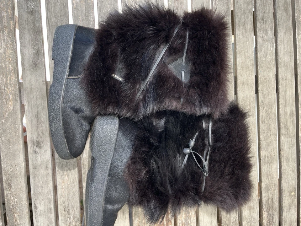 复古意大利黑色毛皮运动滑雪冬季靴 7 37 码正品 Oscar De La Renta — 第 4/4 张图片