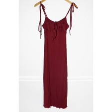 Shein 90s Rib Knit Tie Shoulder Burgundy Babydoll Maxi Long Dress Coquette M