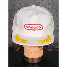 Vintage Conoco Trucker Hat Sportcap White Mesh Snapback Gas Oil Patch Gold Leaf