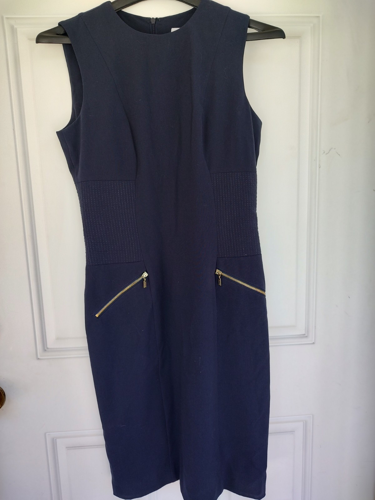 Calvin Klein Women's Scuba Crepe Zipper Pocket Shift Dress Navy Size 2