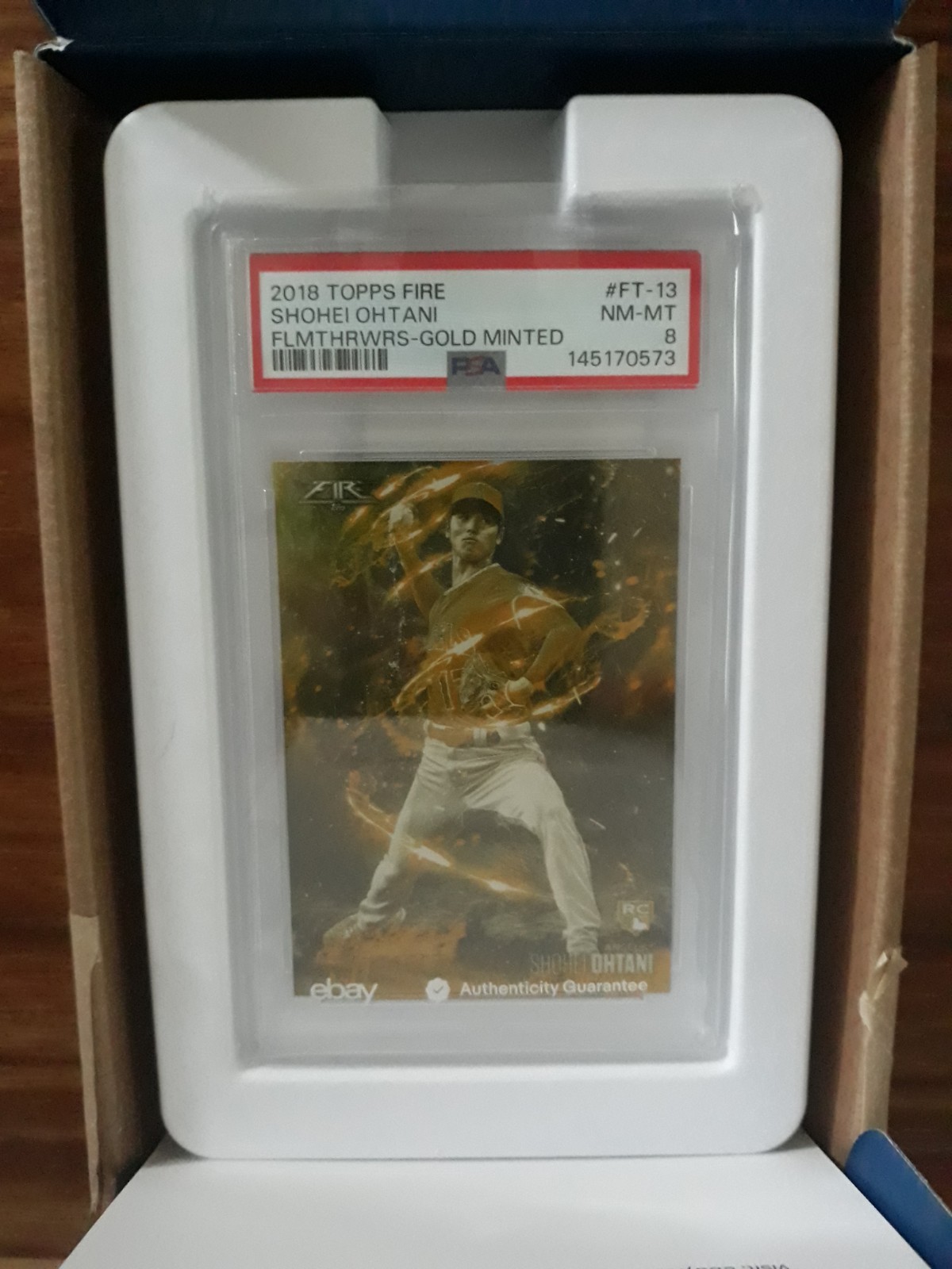 2018 TOPPS FIRE SHOHEI OHTANI FLAMETHROWERS GOLD MINTED ROOKIE  PSA 8!!! view 4