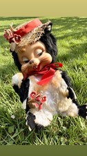 Adorable 1950s RUSHTON STUFFED ANIMAL Skunk with Hat and Bouquet