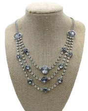 Charming Charlie Silver Tone Smokey Rhinestone Three Strand Necklace