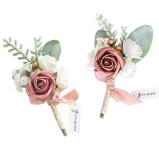 Lookein Set of 2 Wedding Boutonniere for Men Artificial Flowers Wedding Groom...