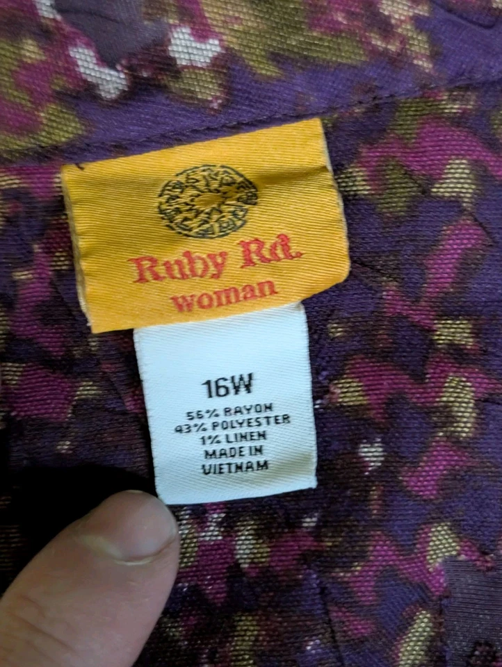 Ruby rd. Mujer Chaqueta Ligera Botón Manga 3/4 Talla 16 W Púrpura Rojo Foto 3 de 4