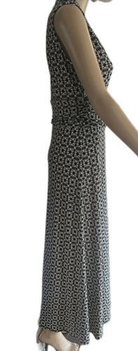 Vince Camuto Women Maxi Dress Size Small Black White V Neck Sleeveless Ruched - Picture 5 of 16