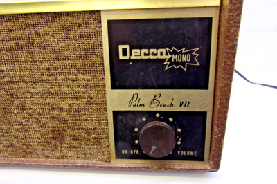Vintage Decca Palm Beach VII portable mono record player, model