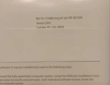 Win Pro10 64Bit Version 22H2 for Windows (FQC-08929)Sealed