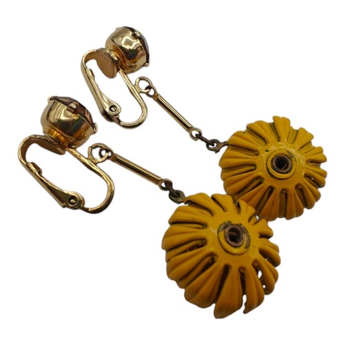 Negrin Earrings Brown Crystal Flower Drop Victorian Revival Gold Tone Vintage - Picture 6 of 6