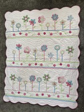 Pottery Barn Kids Floral Garden Quilt Blanket Pink Flowers Scalloped Nursery