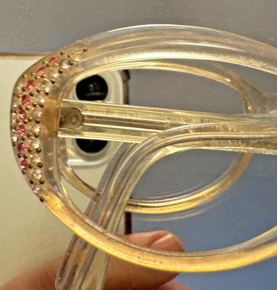 Gafas Swan vintage años 50 Lucite con pedrería rosa y transparente 5 1/2 EE. UU. Foto 2 de 4