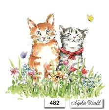 (482) TWO Paper LUNCHEON Decoupage Art Craft Napkins - HAPPY KITTENS CATS