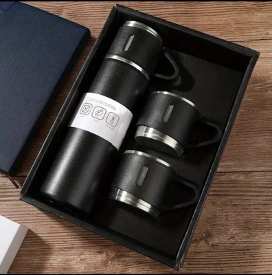 Thermos Coffee Travel Mug Stainless Steel Vacuum Flask Double Layer Set Black