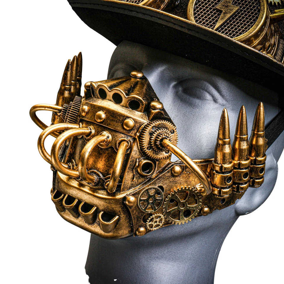 Золотой стимпанк молнии очки шляпа с золотой робот маска костюм для Хэллоуина - Изображение 3 из 3