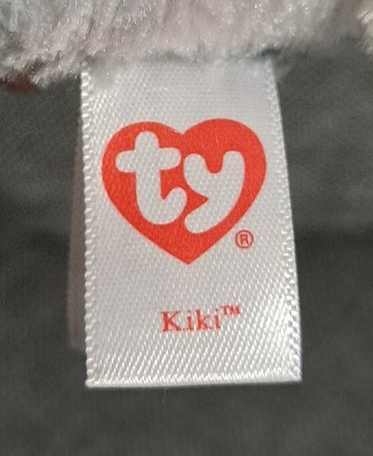 Ty Beanie Boos Kiki Cat Grey Stripe TySilk Glitter Eyes Pink Bow 7" Plush 2017 - Picture 3 of 4