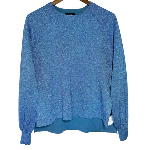 J. Crew Sweater Small Sparkly Shimmer Pullover Blue Side Slit High Low Crew Neck - Picture 2 of 7