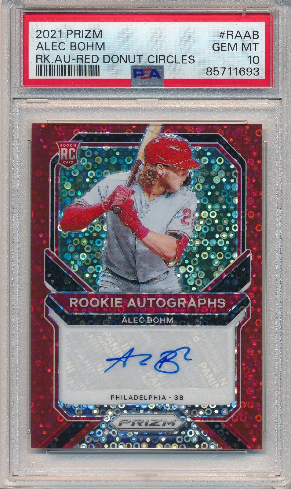 2021 PANINI PRIZM ALEC BOHM ROOKIE AUTOGRAPH RED DONUT CIRCLES #12/25 PSA 10
